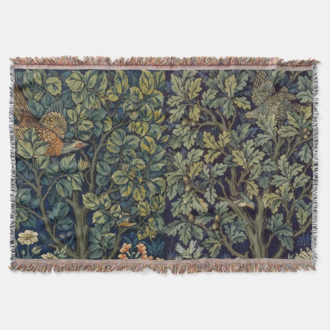 Cobertor Pheasant Pássaro Árvore Floresta William Morris (Frente)