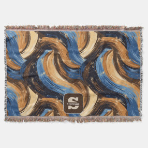 Cobertor Pincéis de Abstrato Curly em Azul e Castanho