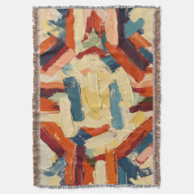 Pinceladas Abstratas em Azul, Laranja e Creme