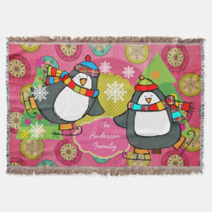 Cobertor Pinguins de patinação e árvores de Natal Protes