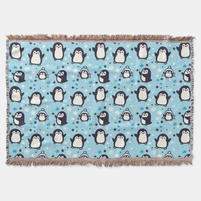 Cobertor Pinguins Kawaii Com Flocos De Neve De Inverno Pa S (Frente)