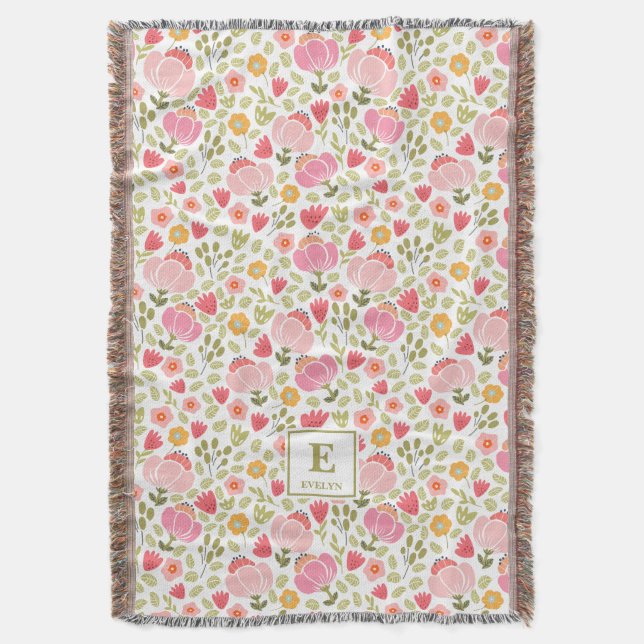 Cobertor pink modern Custom Name MonogramThrow Blanket (Frente Vertical)