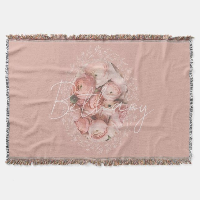 Cobertor Pink Roses Elegant Vintage Personalized Monogram (Frente)