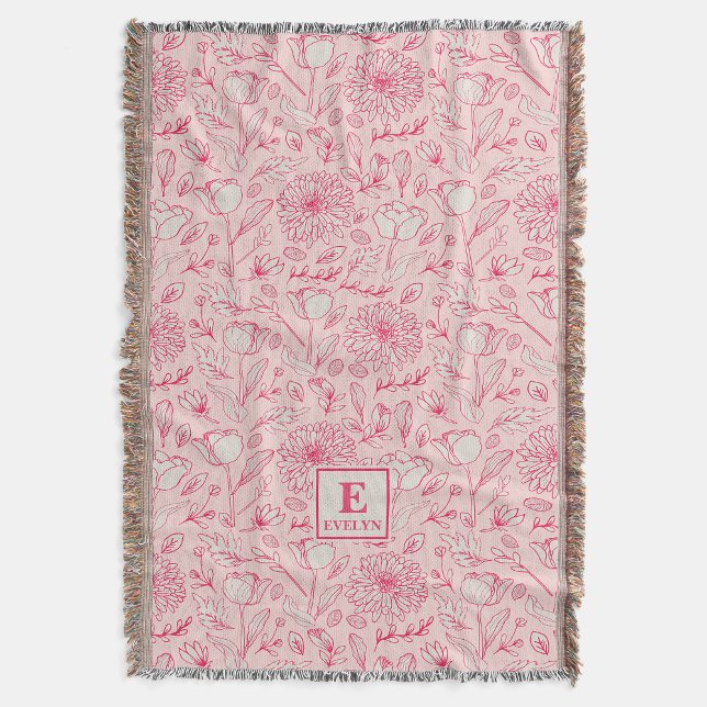 Cobertor Pink Wildflower Throw Blanket monogram (Criador carregado)