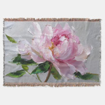 Pintura a Óleo Elegante Peônia Rosa Impasto Grosso