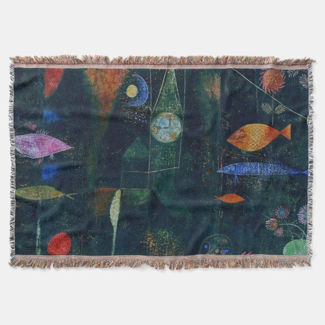 Cobertor Pintura Abstrata Magia de Peixe de Paul Klee Arte  (Frente)