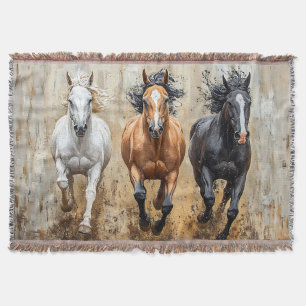 Cobertor Pintura de Galopagem de Trio Cavalo
