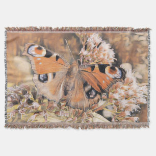 Cobertor Pintura de uma borboleta laranja em flores joga b