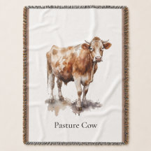 Pintura em Aquarela de Vaca em Pastagem de Fazenda