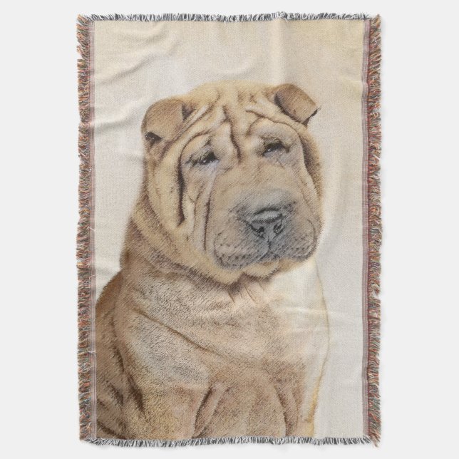 Cobertor Pintura Shar Pei - Arte Cachorra Original (Frente Vertical)