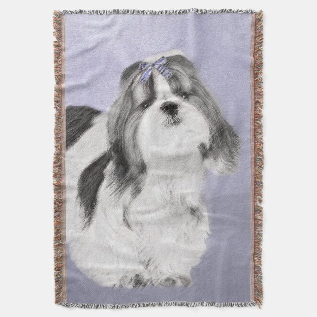 Cobertor Pintura Shih Tzu - Arte Cachorosa Original (Frente Vertical)
