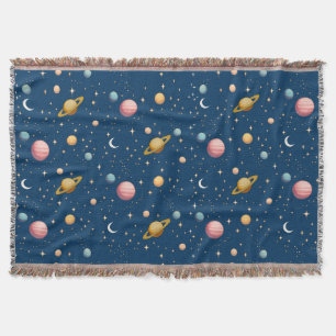 Cobertor Planetas e Estrelas Retro Padrão