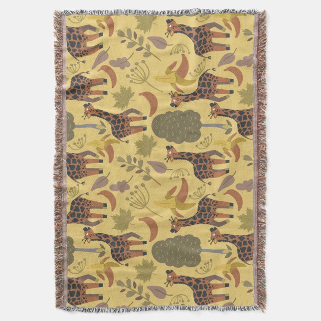Cobertor Plano de fundo amarelo sem costura Giraffe (Frente Vertical)