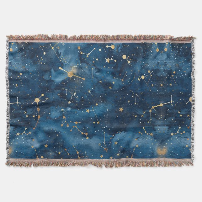 Cobertor Poeira de Estrelas Nebulosa Cósmica Dourada Azul M (Frente)