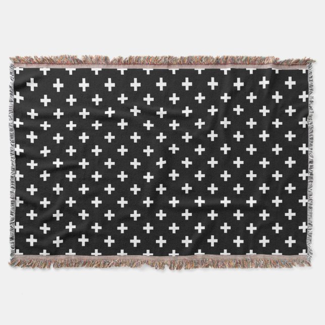 Cobertor Polka branca cruza a preto (Frente)