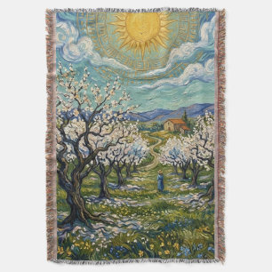 Cobertor Pomar de amendoeiras ao estilo de Van Gogh Florada