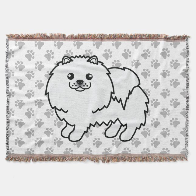Cobertor Pomerânia Branco Cachorro de Desenho Animado Fofo  (Frente)
