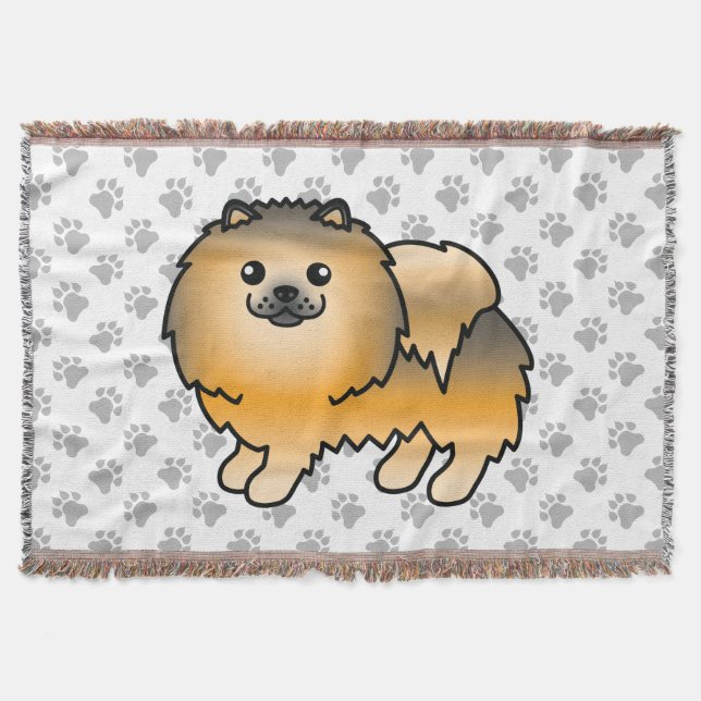 Cobertor Pomerânia Sable Laranja Cachorro de Desenho Animad (Frente)