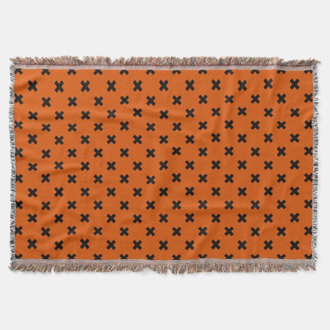Cobertor Pontos de cruz pretos em laranja (Frente)