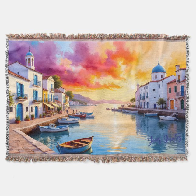 Cobertor Pôr do Sol na Aldeia Costeira Mediterrânea (Frente)