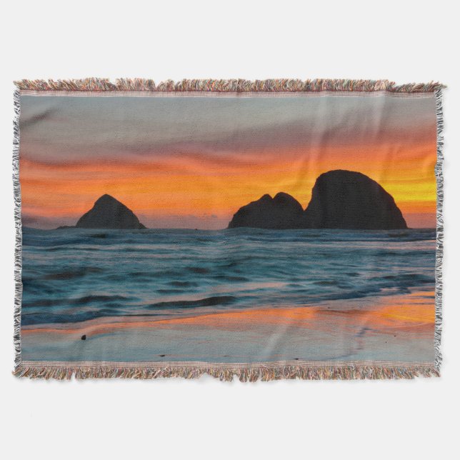 Cobertor Pôr do sol, pilares de rocha no mar, Oceanside, Or (Frente)
