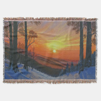 Cobertor - "Pôr do Sol sobre Floresta Nevada"