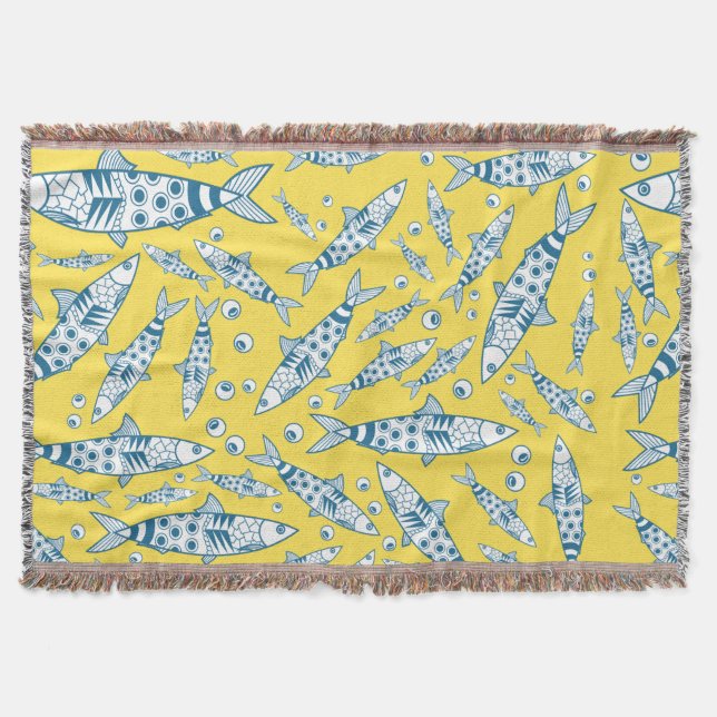 Cobertor Português Lisboa Sardinha Padrão Azulejos Amarelo (Frente)