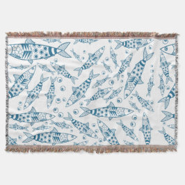 Cobertor Português Lisboa Sardinha Padrão Azulejos Branco