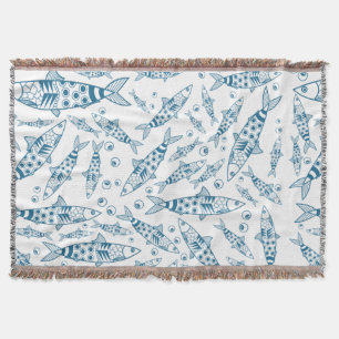 Cobertor Português Lisboa Sardinha Padrão Azulejos Branco