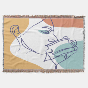 Cobertor poster de desenho da arte em linha de café bebendo