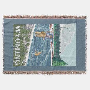 Cobertor Poster de viagens de FishermanWyomingVintage da