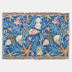 Cobertor Praia retrô conchas laranja rosa amarelo azul