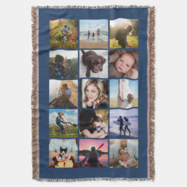 Cobertor Presente de Colagem de Fotos Quadradas 15 Azul