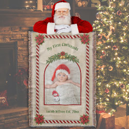 Cobertor Presente de Foto do Primeiro Natal do Bebê Tecido