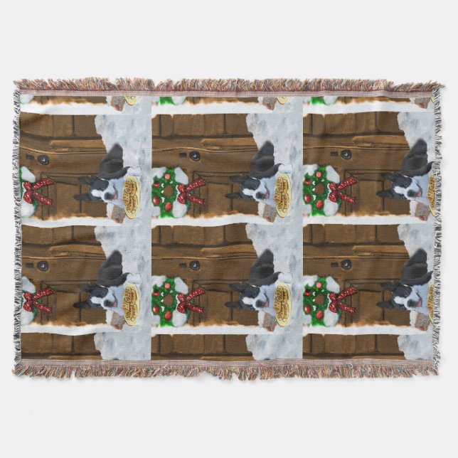 Cobertor Presentes de Natal em Boston Terrier (Frente)