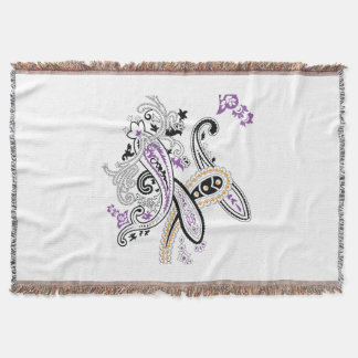 Cobertor Preto Branco Roxo Laranja Ornate Paisley
