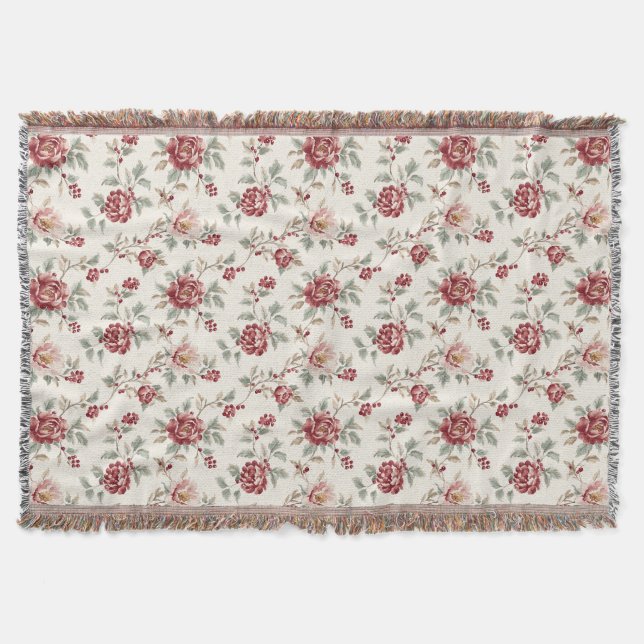 Cobertor Pretty Chic Red Cream Floral  (Frente)