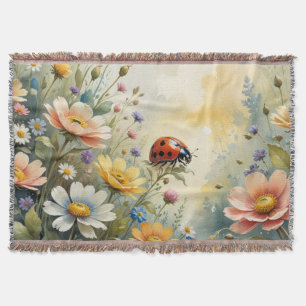 Cobertor Primavera floral Watercolor Ladybug