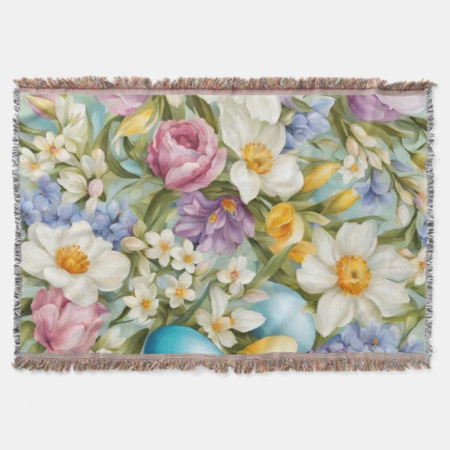 Cobertor Primavera. Narciso, Hyacintos, Tulipas, Ovos de Pá (Frente)