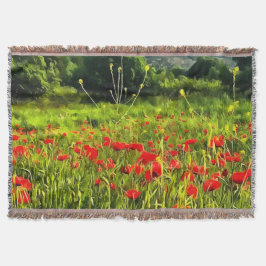 Cobertor Primavera Poppies Meadow e Mountain Landscape