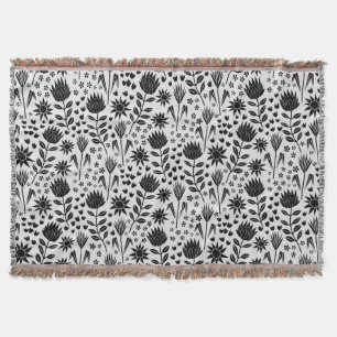 Cobertor Protea Floral Impressão Millefleur preto branco