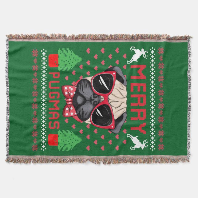 Cobertor Pugmas feliz! Lança (Frente)