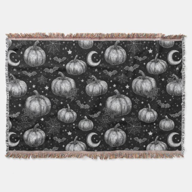 Cobertor Pumpkin de Dia das Bruxas Preto e Branco, Bat, tei (Frente)
