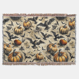 Cobertor Pumpkins, Crows e Bats Halloween Padrão (2)