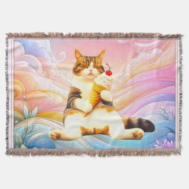Cobertor Purrfectly Asleep – Cat Holding Ice Cream Cone (Frente)