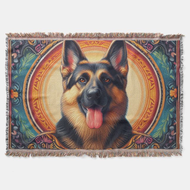 Cobertor Quadro colorido do German shepherd na moda (Frente)