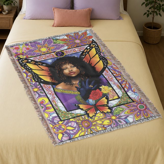 Cobertor Rainha Borboleta Fada Vidro Manchado Roxo (Criador carregado)