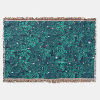 Cobertor Ramos de Pinheiro Azul com Flocos de Neve Brancos