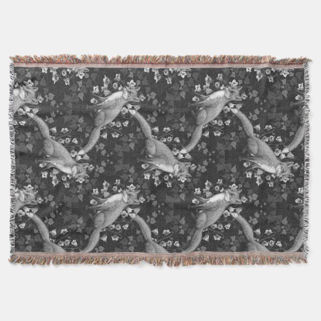 Cobertor Raposa, flores e mariposa, monocromática, prata (Frente)