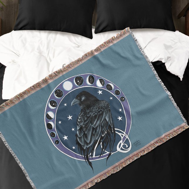 Cobertor Raven Moon Phases Stars Azul (Criador carregado)
